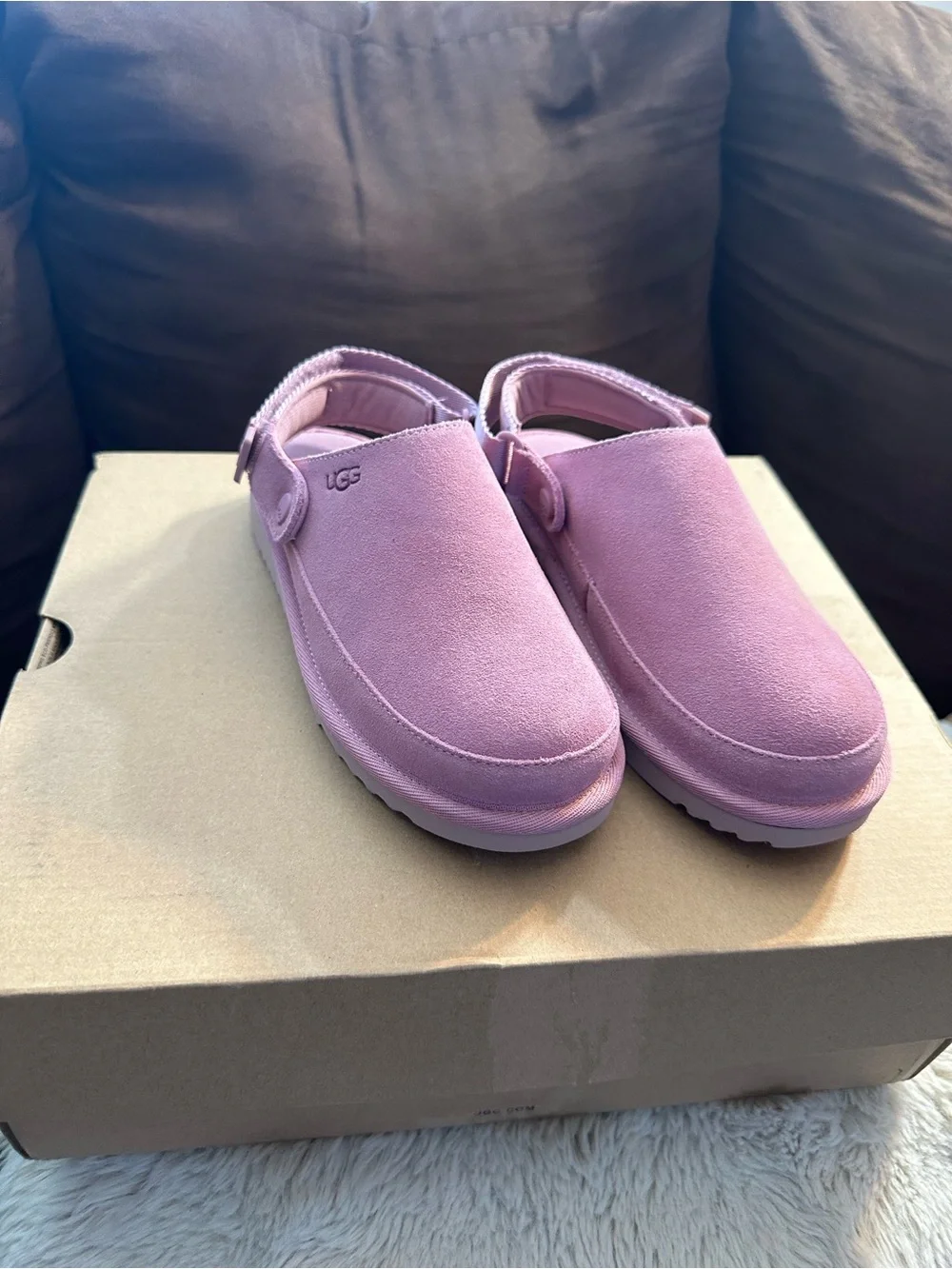 UGG Kids Pink Suede Slingback Clog - Adjustable Strap